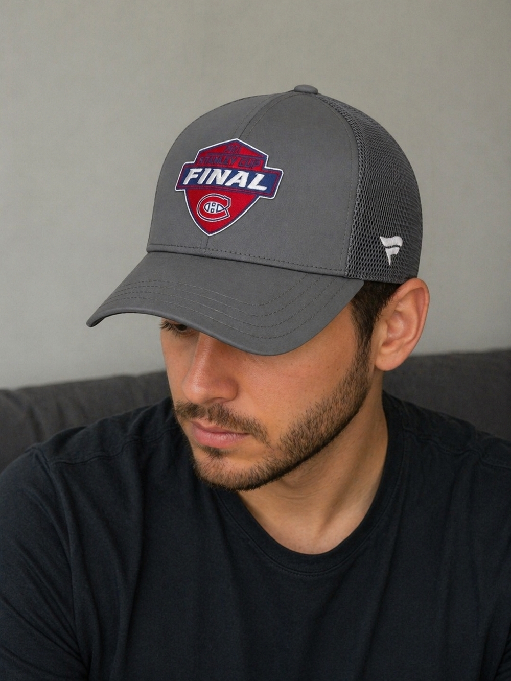 NHL Gray Mesh Back Hat with Red & Blue Patch